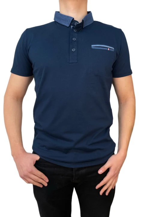 Koszulka polo kołnierz bawełna granat.jpeg