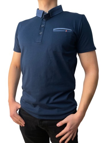 Koszulka polo kołnierz bawełna granat.jpeg